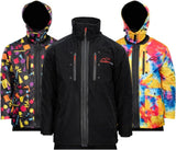 Ski Jacket: the black base jacket with the Tie-Dye and 80geo skins