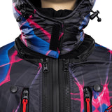 Ski Jacket detail: raised collar, double zipper and snaps